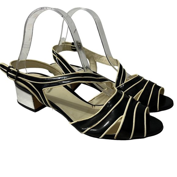 Miu Miu Black and White Heeled Sandals - Picture 1 of 10